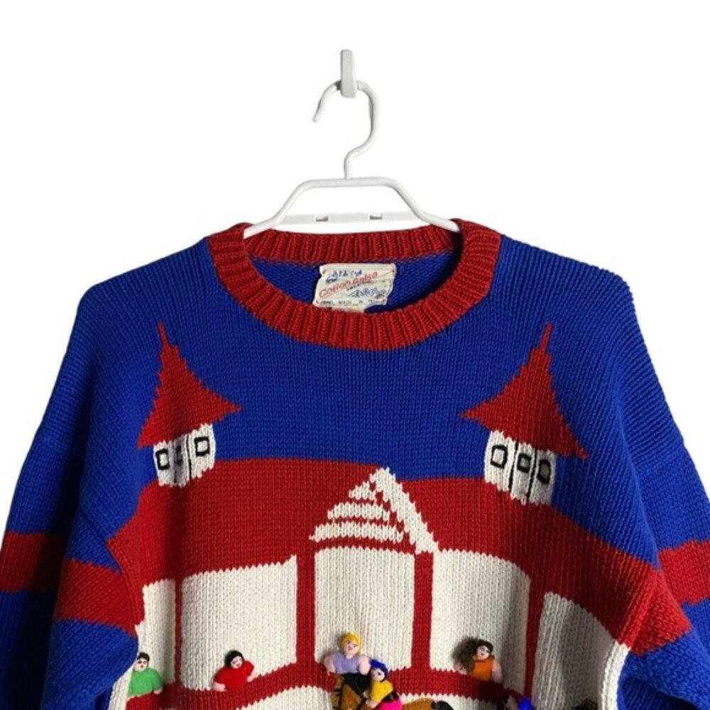 Vintage Handmade 100% Cotton Crewneck 3D Derby Knit Sweater - Picture 2 of 8